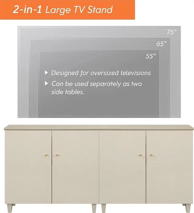 Alt view image 4 of 7 - WAMPAT Modern Wood TV Stands Cabinets for TVs up to 75 Inches, Beige Linen