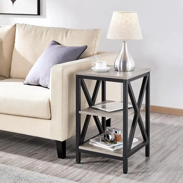 Alt view image 7 of 7 - Yaheetech Industrial End Tables Set of 2, 3-Tier Side Tables with Storage Shelves for Living Room, X Design Sofa Tables, Strong Metal Frame, Easy Assembly, 16x16x24.5 In, Gray