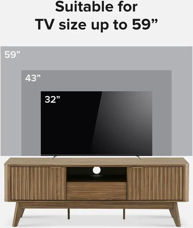 Alt view image 3 of 7 - mopio Brooklyn Mid-Century Modern TV Stand, for TVs up to 50 / 59" Waveform Panel, Sleek Curved Profile with Adjustable Shelf and Sturdy Box Frame Leg (Natural Walnut, 57")