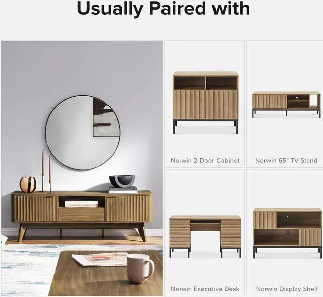 Alt view image 7 of 7 - mopio Brooklyn Mid-Century Modern TV Stand, for TVs up to 50 / 59" Waveform Panel, Sleek Curved Profile with Adjustable Shelf and Sturdy Box Frame Leg (Natural Walnut, 57")