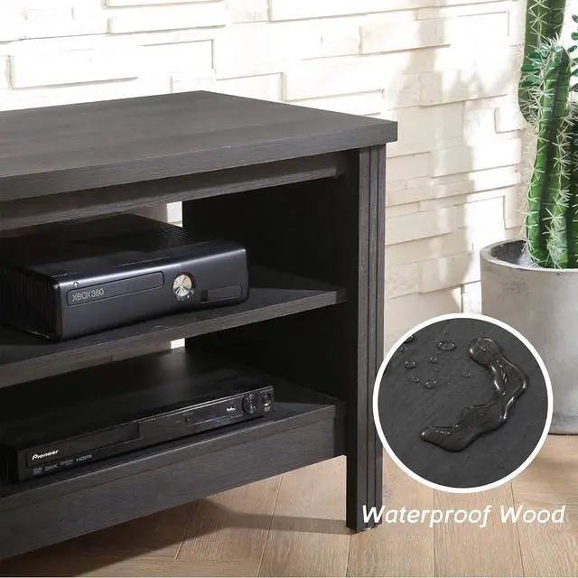 Alt view image 7 of 7 - WAMPAT TV Stand for 75 inch TV with Yellow LED Light, Entertainment Center for 65+ Inch TV Console Table with 6 Cubby, Wood Television Stands for Living Room Bedroom, 70 Inch, Black