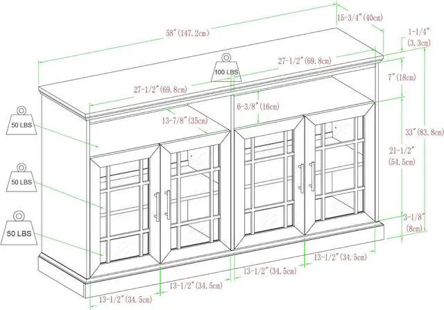 Alt view image 3 of 7 - Walker Edison Classic Glass Door Universal TV Stand for TV's up to 64" Flat Screen Living Room Storage Cabinet Doors and Shelves Entertainment Center, 58 Inch, White Oak