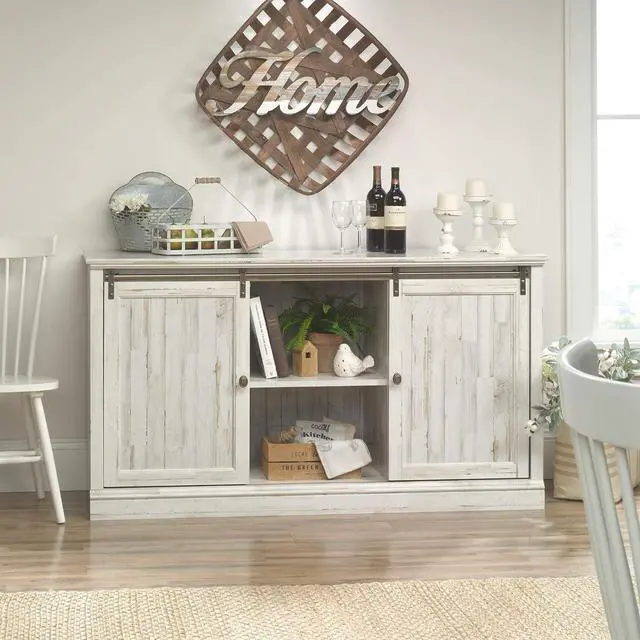 Alt view image 7 of 7 - Sauder Barrister Lane Credenza, for TVs up to 60", White Plank finish