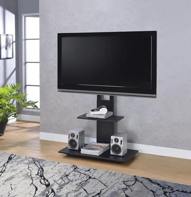 Alt view image 2 of 5 - Proman Products Modern TV Stand With With Adjustable Mount and Two Shelves, Black