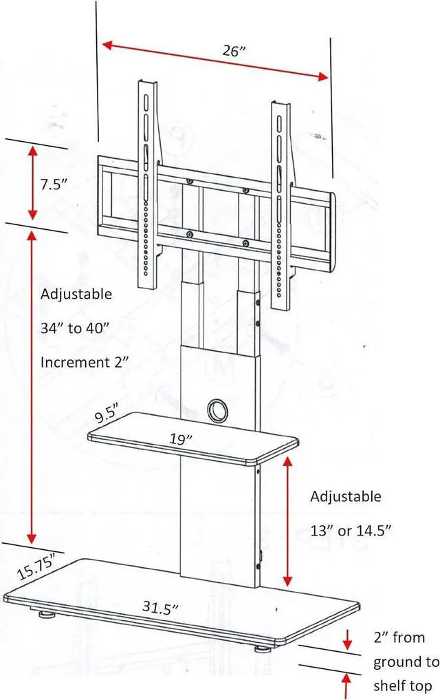 Alt view image 5 of 5 - Proman Products Modern TV Stand With With Adjustable Mount and Two Shelves, Black