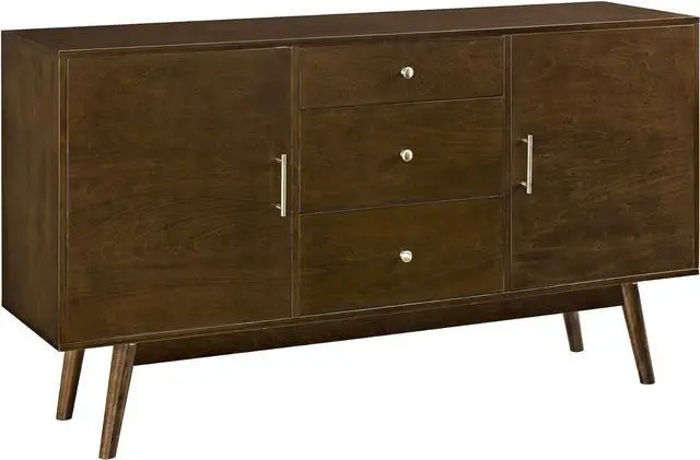 Main image of Walker Edison Mid Century Modern-TV Stand Console with 3 Drawers and Closed Cabinet Storage, 60", Walnut