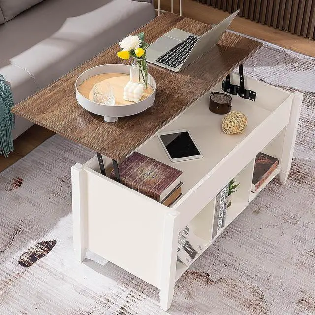 Main image of VINGLI Lift Top Coffee Table, White, with Storage Shelf/Hidden Compartment, Gas Lift Mesa De Centro para Sala Pop Up Coffee Table