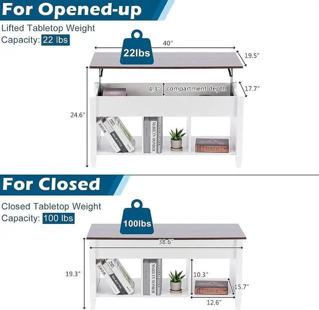 Alt view image 3 of 7 - VINGLI Lift Top Coffee Table, White, with Storage Shelf/Hidden Compartment, Gas Lift Mesa De Centro para Sala Pop Up Coffee Table