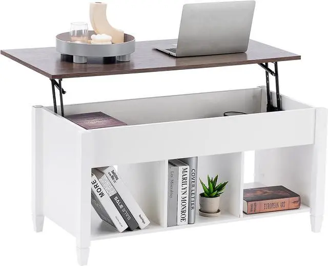 Alt view image 4 of 7 - VINGLI Lift Top Coffee Table, White, with Storage Shelf/Hidden Compartment, Gas Lift Mesa De Centro para Sala Pop Up Coffee Table