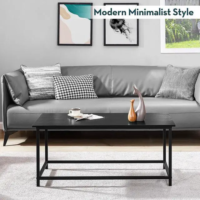 Alt view image 6 of 7 - SAYGOER Black Coffee Table Simple Modern Rectangular Center Table Open Space Minimalist for Living Room Home Office Industrial Cocktail Tables, Easy Assembly, 39.37 x 19.69 x 17.72