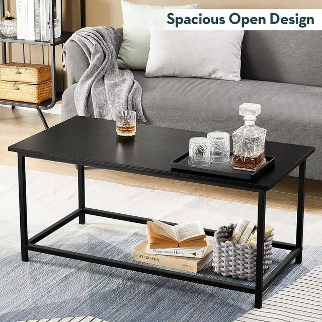 Alt view image 6 of 6 - SAYGOER Black Coffee Table Simple Modern Rectangular Center Table Open Space Minimalist for Living Room Home Office Industrial Cocktail Tables, Easy Assembly, 39.37 x 19.69 x 17.72