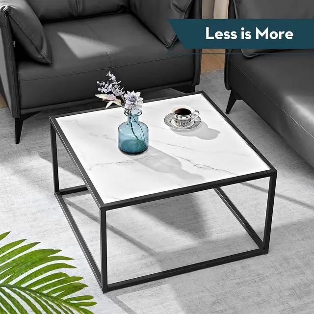 Alt view image 5 of 6 - SAYGOER Marble Coffee Table Small Square Coffee Tables Modern Center Table for Living Room Office 27.6 * 27.6 * 15.7 Inch, Easy Assembly, White Faux Marble