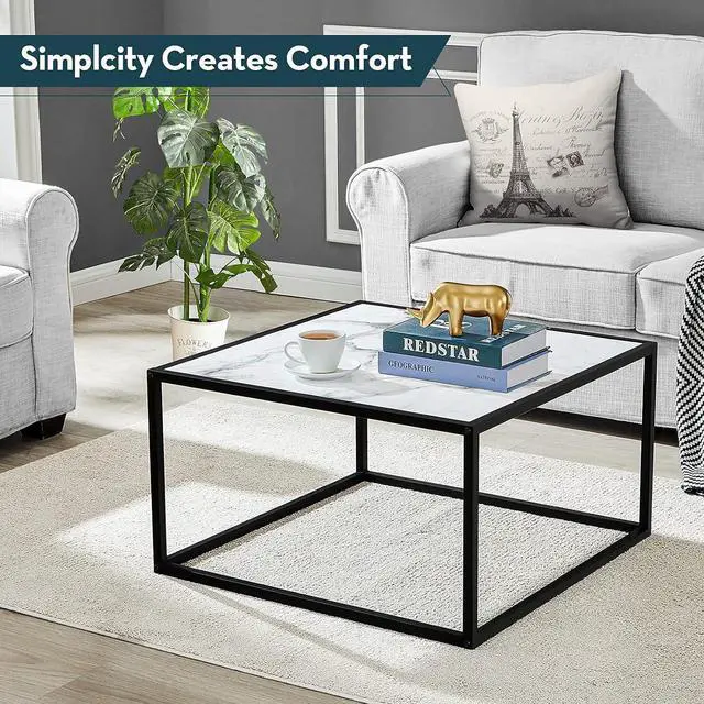 Alt view image 6 of 6 - SAYGOER Marble Coffee Table Small Square Coffee Tables Modern Center Table for Living Room Office 27.6 * 27.6 * 15.7 Inch, Easy Assembly, White Faux Marble