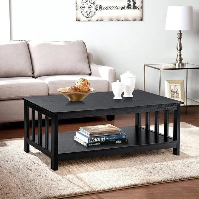 Main image of ChooChoo Mission Coffee Table, Black Wood Living Room Table with Shelf, 40 Black