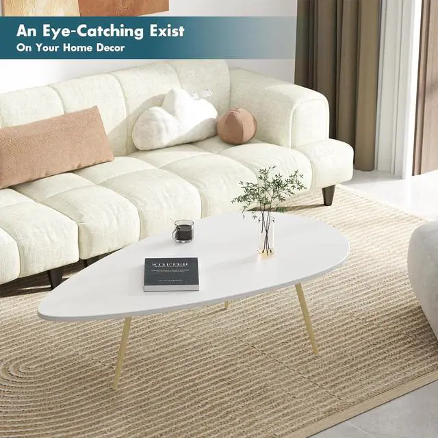 Alt view image 5 of 7 - SAYGOER Modern Coffee Table Small White Coffee Tables for Small Space Unique Simple Oval Center Table with Wood Frame for Living Room 22.2" D x 42.5" W x 17.1" H