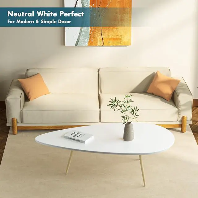 Alt view image 7 of 7 - SAYGOER Modern Coffee Table Small White Coffee Tables for Small Space Unique Simple Oval Center Table with Wood Frame for Living Room 22.2" D x 42.5" W x 17.1" H