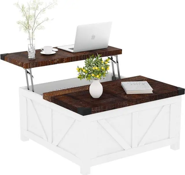 Alt view image 7 of 7 - jimeimen Farmhouse Lift Top Coffee Table with Storage, Wood Square Center Table with Charging Station&USB Ports, Living Room Central Table w/Large Hidden Space, for Living Room, Bedroom, Home Office