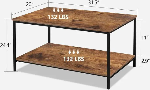 Alt view image 3 of 5 - SENIG Coffee Table, Small Coffee Table for Living Room, Coffee Tables with Storage ShelfBrown Coffee Tables for Small Spaces, Rectangle Wood Table Metal Side End Table, Center Table for Living Room