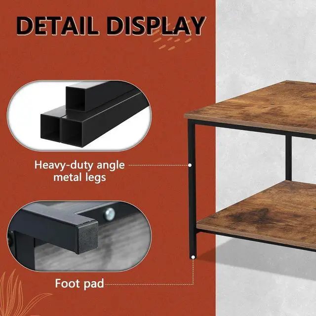 Alt view image 5 of 5 - SENIG Coffee Table, Small Coffee Table for Living Room, Coffee Tables with Storage ShelfBrown Coffee Tables for Small Spaces, Rectangle Wood Table Metal Side End Table, Center Table for Living Room