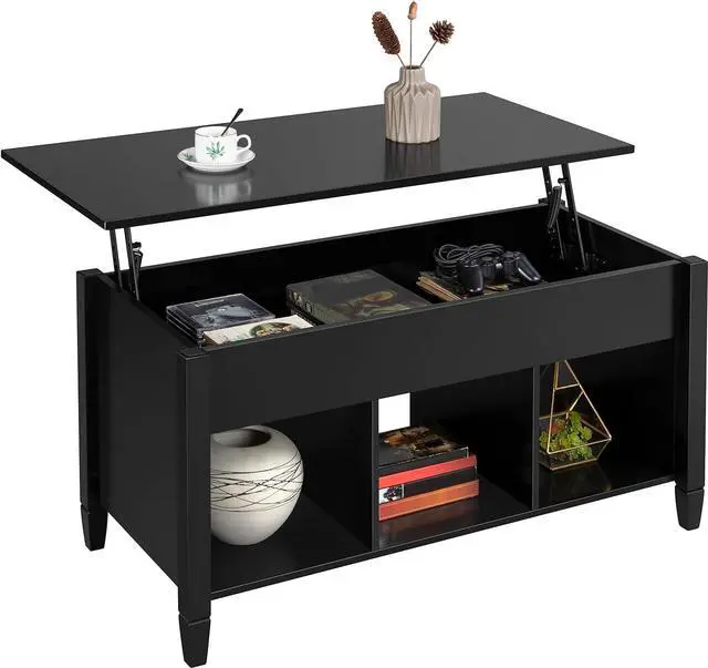 Main image of Yaheetech Coffee Table, Lift Top Coffee Table w/Hidden Storage Compartment & Lower 3 Cube Open Shelves, Lift Tabletop Coffee Table for Living Room/Reception Room/Office, Black