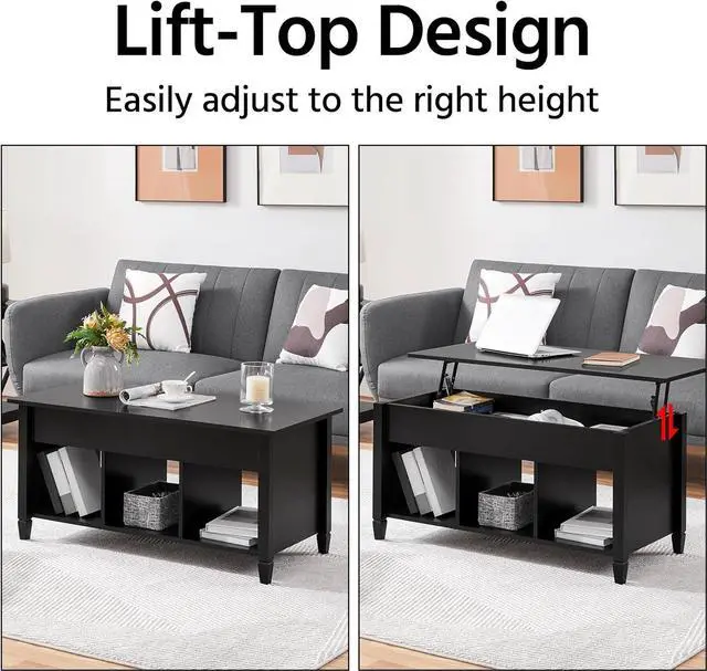 Alt view image 5 of 7 - Yaheetech Coffee Table, Lift Top Coffee Table w/Hidden Storage Compartment & Lower 3 Cube Open Shelves, Lift Tabletop Coffee Table for Living Room/Reception Room/Office, Black