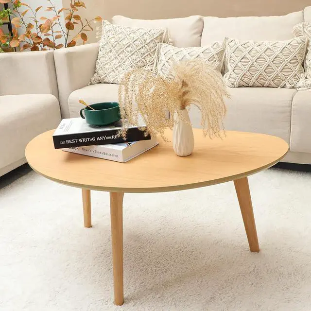 Alt view image 5 of 7 - FIRMINANA Small Oval Coffee Table Mid Century Modern for Living Room Center Minimalist Display Coffe Table,Nature Wood,18.9" D x 33.47" W 15.75" H