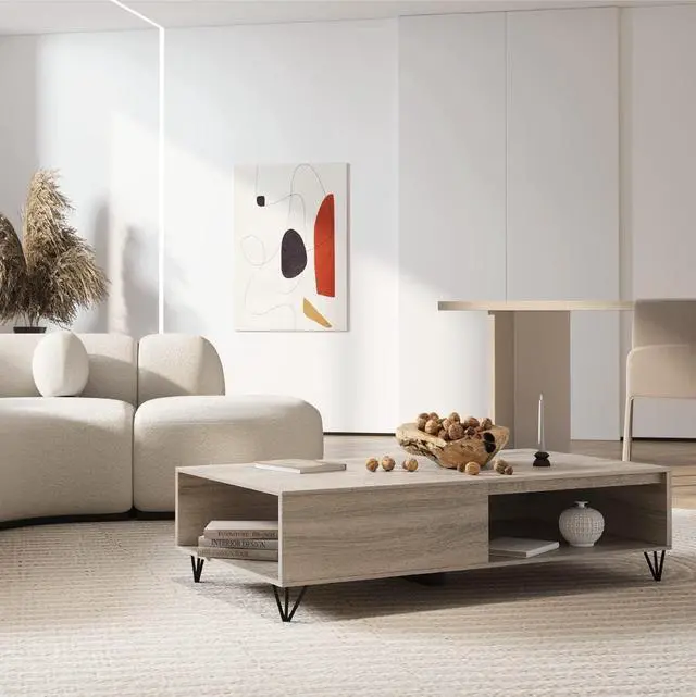 Alt view image 4 of 7 - Milliard Modern Farmhouse Coffee Table with Storage Grey