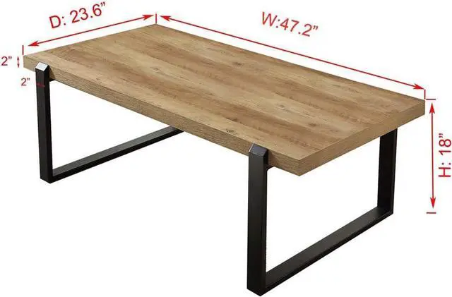 Alt view image 2 of 7 - FOLUBAN Rustic Coffee Table,Wood and Metal Industrial Cocktail Table for Living Room, 47 Inch Oak