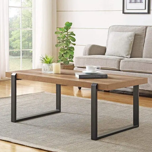 Alt view image 7 of 7 - FOLUBAN Rustic Coffee Table,Wood and Metal Industrial Cocktail Table for Living Room, 47 Inch Oak