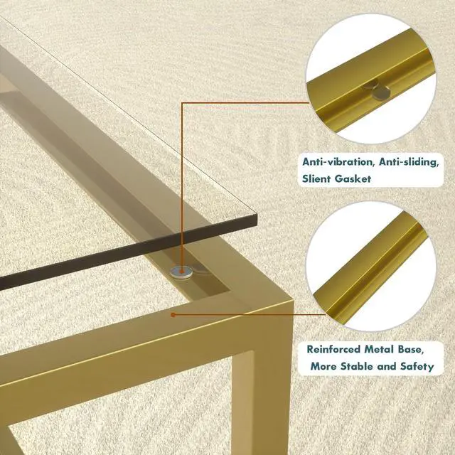 Alt view image 2 of 7 - SAYGOER Gold Coffee Table Glass Modern Coffee Tables for Small Space Simple Square Center Table for Living Room Home Office 26.7 x 26.7 x 15.7, Easy Assembly