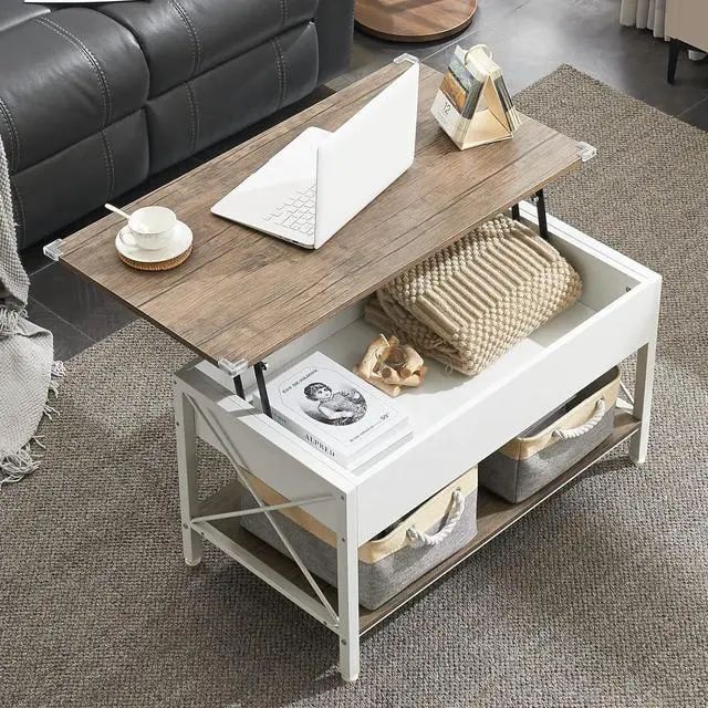 Main image of VINGLI 36" Lift Top Coffee Table with Free Cloth Storage Bins, White Walnut Frame, Small Modern Style, Dark Walnut