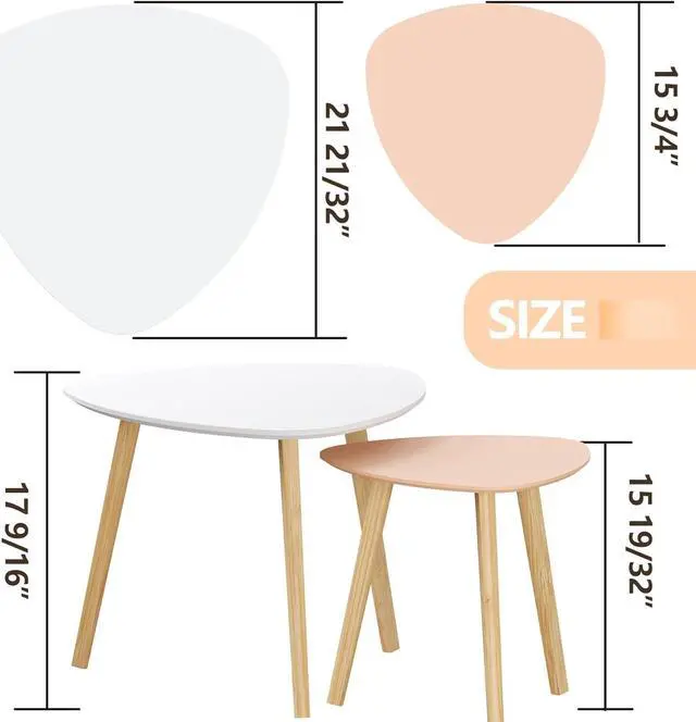 Alt view image 2 of 7 - BAMEOS Bamboo Nesting Triangle End Table,Set of 2 Coffee Table Modern Minimalist Side Table for Living Room (White & Pink)
