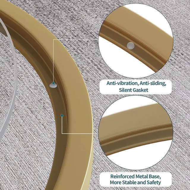 Alt view image 2 of 7 - SAYGOER Small Glass Coffee Table Round Gold Coffee Table for Small Space Modern Simple Center Table with Gold Frame for Living Room Home Office, Easy Assembly