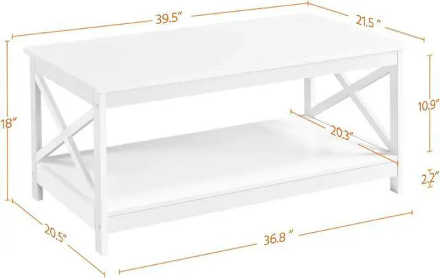 Alt view image 3 of 7 - Yaheetech Simple X-Design Cocktail Coffee Table with Storage Shelf, Farmhouse 2-Tier Center Table for Living Room Office, Sturdy Structure, White