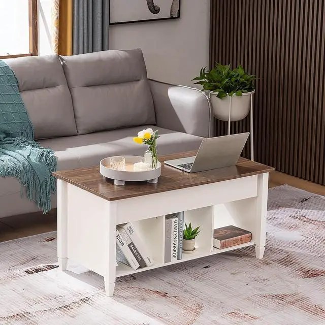 Alt view image 7 of 7 - VINGLI Lift Top Coffee Table, White, with Storage Shelf/Hidden Compartment, Gas Lift Mesa De Centro para Sala Pop Up Coffee Table