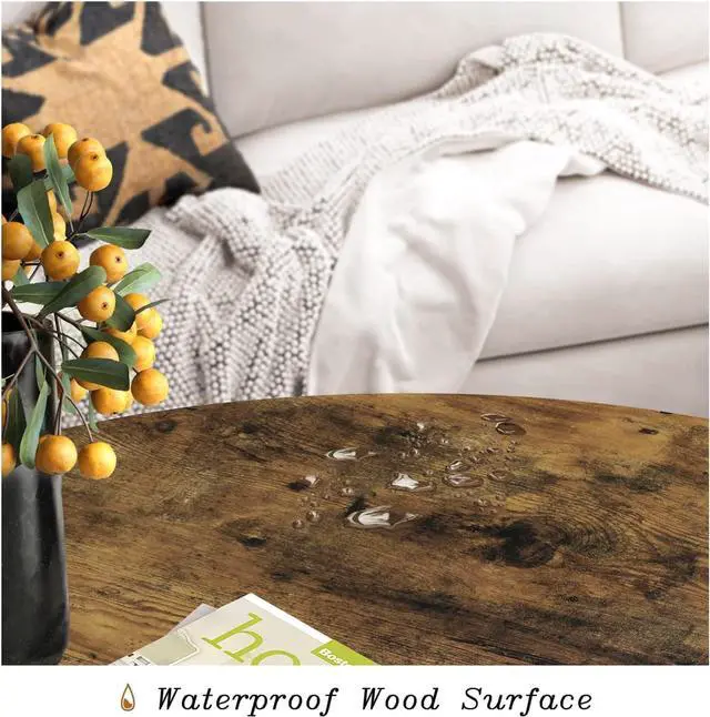 Alt view image 6 of 6 - Vanrohe Small Round Coffee Table for Small Space, 23.5" 2-Tier Rustic Brown Wooden Coffee Table with Open Storage for Living Room/Balcony/Office, Metal Legs, Easy to Assemble