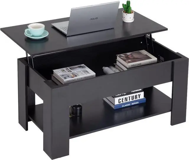Main image of FDW Lift Top Coffee Table with Hidden Compartment and Storage Shelf Wooden Lift Tabletop for Home Living Room Reception Room Office (Black)
