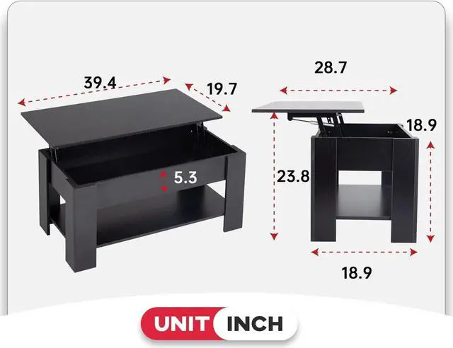 Alt view image 3 of 7 - FDW Lift Top Coffee Table with Hidden Compartment and Storage Shelf Wooden Lift Tabletop for Home Living Room Reception Room Office (Black)