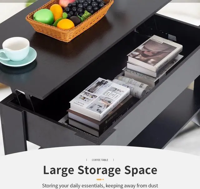 Alt view image 5 of 7 - FDW Lift Top Coffee Table with Hidden Compartment and Storage Shelf Wooden Lift Tabletop for Home Living Room Reception Room Office (Black)