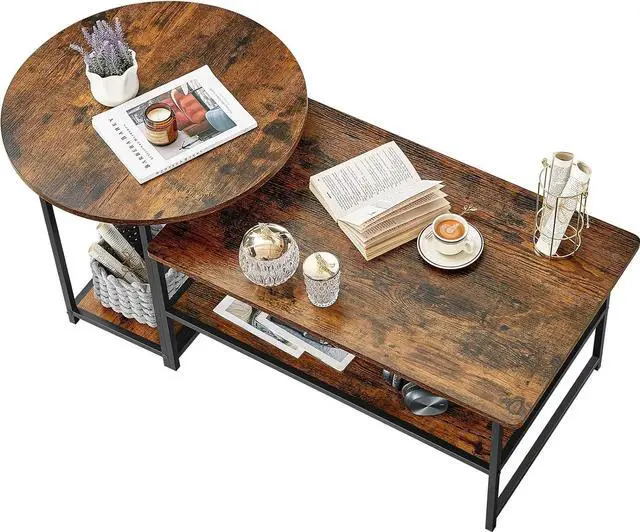 Main image of WOHOMO Coffee Table, Mid Century Modern Coffee Table for Living Room Rustic Farmhouse Center Table 2 in 1Detachable Table Set, Rustic Brown