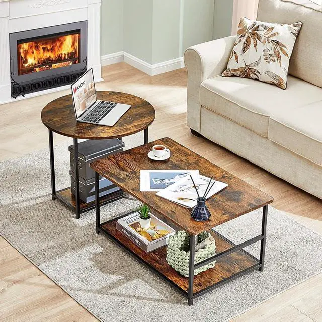 Alt view image 4 of 7 - WOHOMO Coffee Table, Mid Century Modern Coffee Table for Living Room Rustic Farmhouse Center Table 2 in 1Detachable Table Set, Rustic Brown