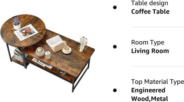 Alt view image 7 of 7 - WOHOMO Coffee Table, Mid Century Modern Coffee Table for Living Room Rustic Farmhouse Center Table 2 in 1Detachable Table Set, Rustic Brown