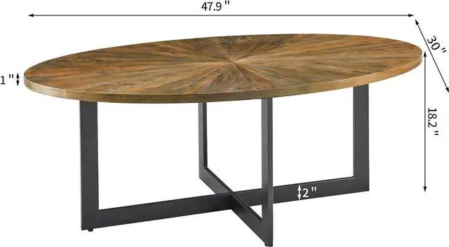 Alt view image 3 of 7 - JESONVID Solid Wood Oval Coffee Table with Cross Metal Legs, 47.9" Industrail Bar Cocktail Table for Living Room Kitchen Office Sofa Table Bristro Table for Cafe/Bar Rustic Brown 1831
