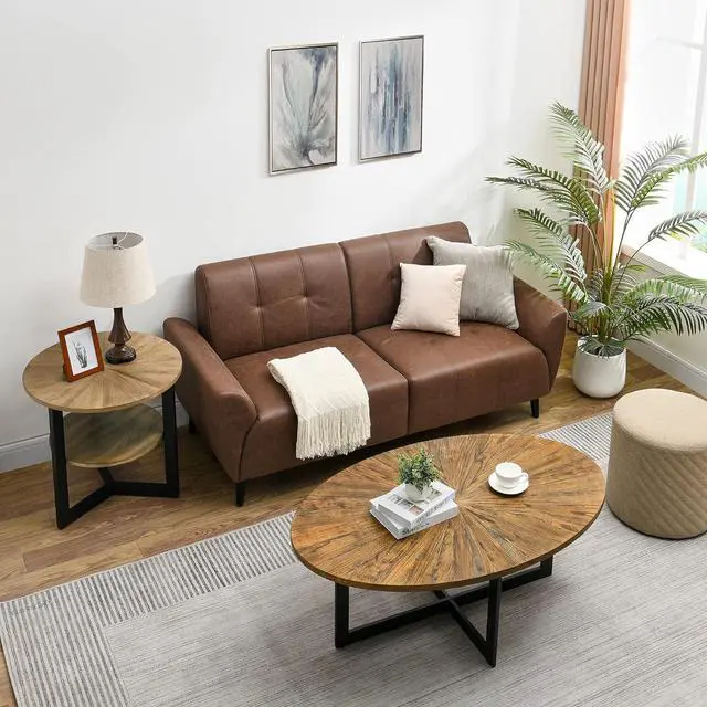 Alt view image 5 of 7 - JESONVID Solid Wood Oval Coffee Table with Cross Metal Legs, 47.9" Industrail Bar Cocktail Table for Living Room Kitchen Office Sofa Table Bristro Table for Cafe/Bar Rustic Brown 1831