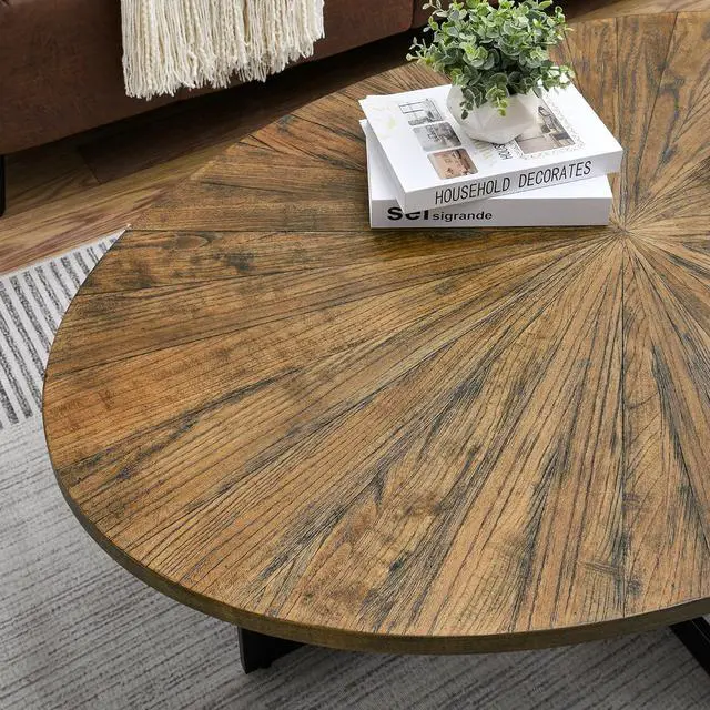 Alt view image 6 of 7 - JESONVID Solid Wood Oval Coffee Table with Cross Metal Legs, 47.9" Industrail Bar Cocktail Table for Living Room Kitchen Office Sofa Table Bristro Table for Cafe/Bar Rustic Brown 1831