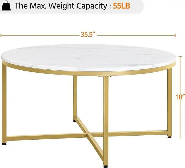 Alt view image 2 of 7 - Yaheetech Faux Marble Coffee Table, 35.5in Round Coffee Table with Metal Legs for Living Room, Modern Center Table for Home & Office, White and Gold
