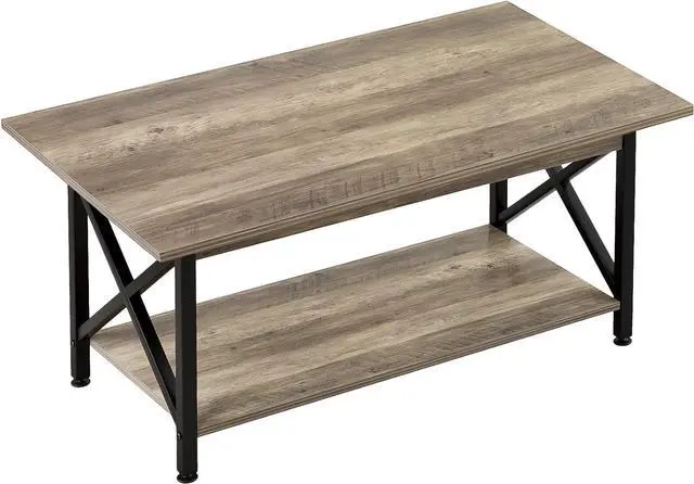 Main image of GreenForest Coffee Table Large 43.3 x 23.6 inch Rustic Farmhouse with Storage Shelf for Living Room, Easy Assembly, Gray WASH