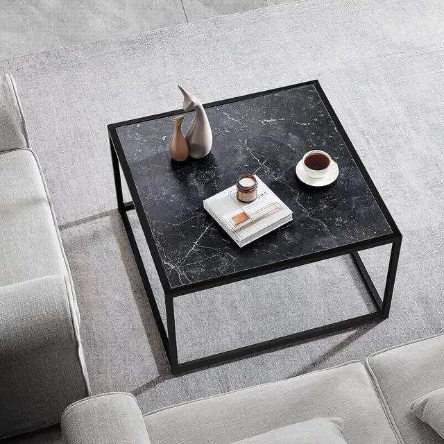 Main image of SAYGOER Black Coffee Table Small Square Coffee Tables Simple Modern Center Table for Living Room Home Office 27.6 * 27.6 * 15.7Inch, Easy Assembly, Black Faux Marble