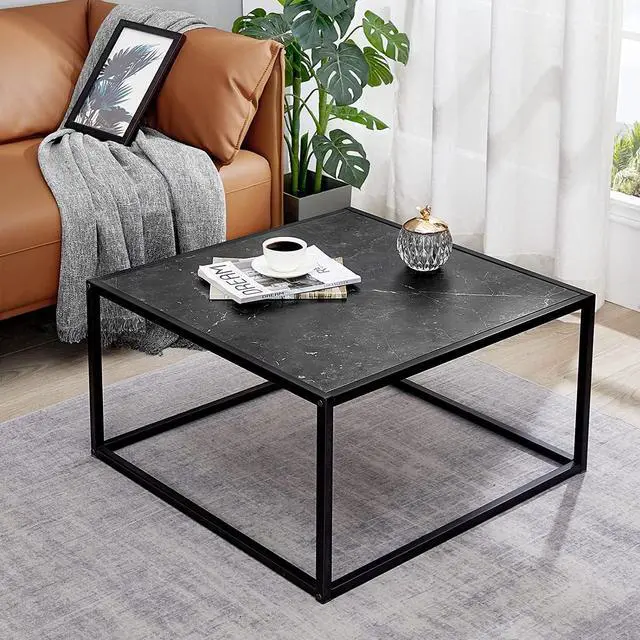 Alt view image 3 of 6 - SAYGOER Black Coffee Table Small Square Coffee Tables Simple Modern Center Table for Living Room Home Office 27.6 * 27.6 * 15.7Inch, Easy Assembly, Black Faux Marble