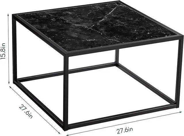 Alt view image 4 of 6 - SAYGOER Black Coffee Table Small Square Coffee Tables Simple Modern Center Table for Living Room Home Office 27.6 * 27.6 * 15.7Inch, Easy Assembly, Black Faux Marble